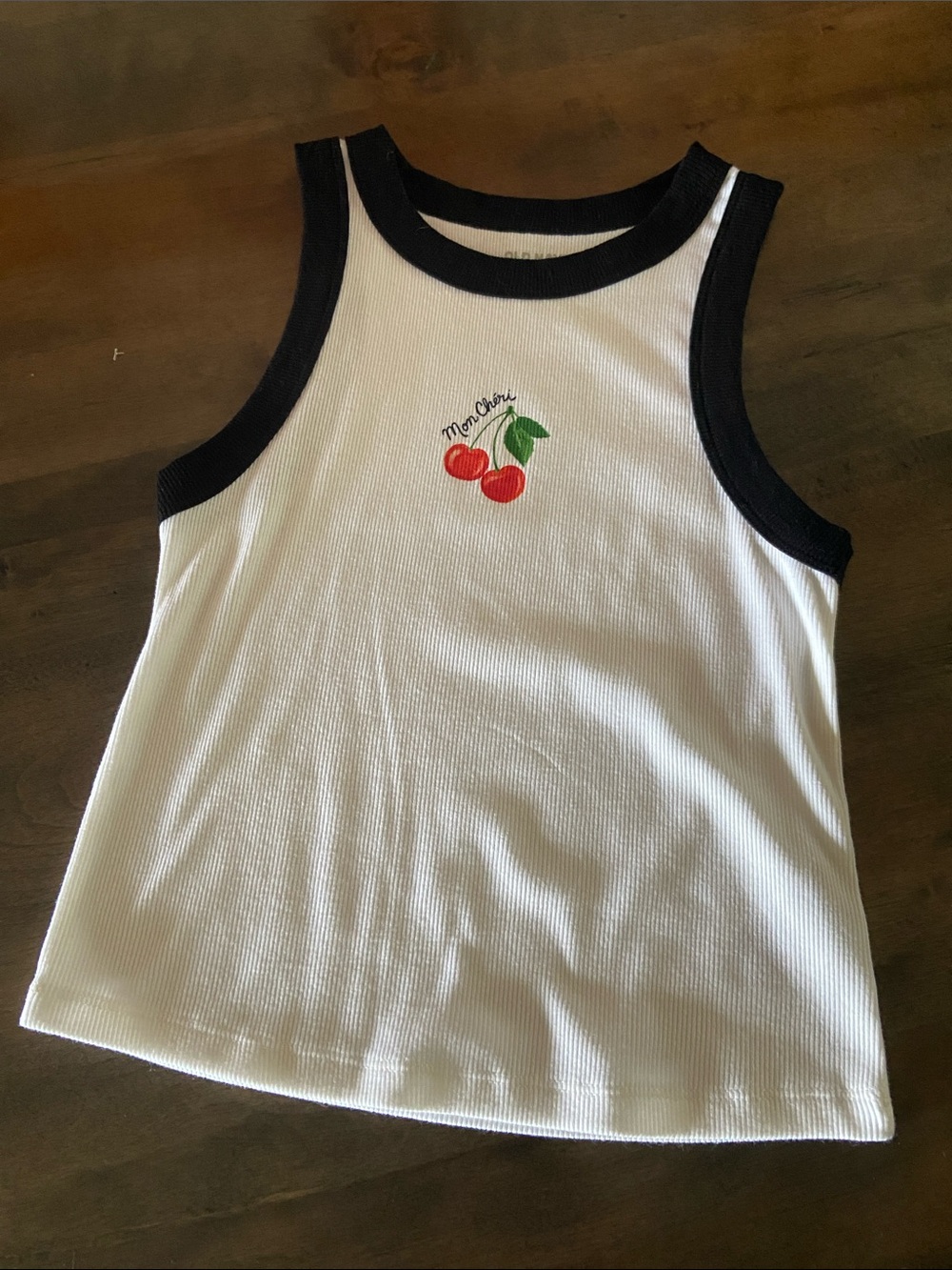 Old Navy Girls White Ribbed Tank Top with Cherry Embroidery